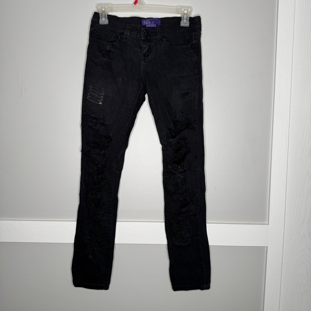 Miley Cyrus Max Azria Skinny Jeans Womens 3 Black Distressed Safety Pin MM357200